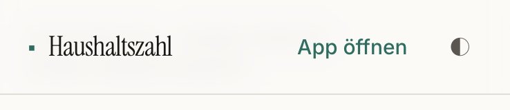 Die Kopfzeile von haushaltszahl.de mit dem Schriftzug Haushaltszahl links und dem Link „App öffnen“ rechts.