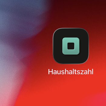Der iPhone-Home-Bildschirm mit dem neuen dunklen Symbol und der Beschriftung „Haushaltszahl“.
